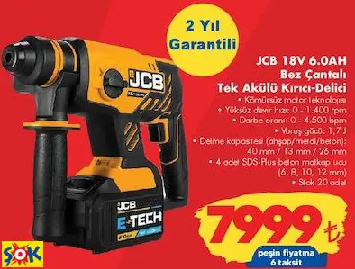 JCB 18V 6.0AH BEZ ÇANTALI TEK AKÜLÜ KIRICI-DELİCİ JCB 18V 6.0AH BEZ ÇANTALI TEK AKÜLÜ KIRICI-DELİCİ